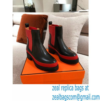 Hermes Barque Ankle Boots Black/Red 2020 - Click Image to Close