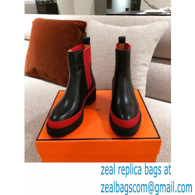 Hermes Barque Ankle Boots Black/Red 2020 - Click Image to Close