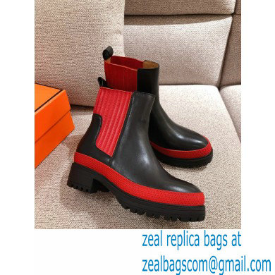 Hermes Barque Ankle Boots Black/Red 2020