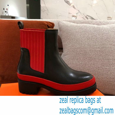 Hermes Barque Ankle Boots Black/Red 2020
