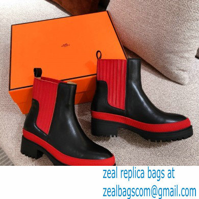 Hermes Barque Ankle Boots Black/Red 2020