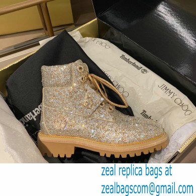 Jimmy Choo JC X TIMBERLAND/F Golden Mix Shimmer Suede Boots with Crystal Hotfix 2020