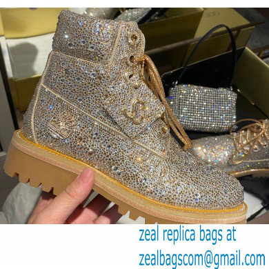 Jimmy Choo JC X TIMBERLAND/F Golden Mix Shimmer Suede Boots with Crystal Hotfix 2020 - Click Image to Close