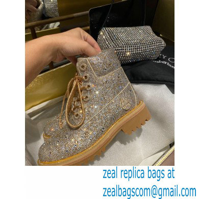Jimmy Choo JC X TIMBERLAND/F Golden Mix Shimmer Suede Boots with Crystal Hotfix 2020