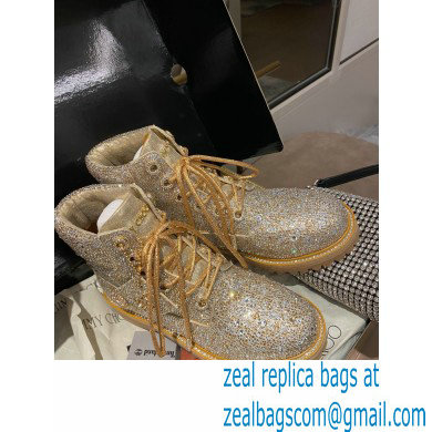 Jimmy Choo JC X TIMBERLAND/F Golden Mix Shimmer Suede Boots with Crystal Hotfix 2020