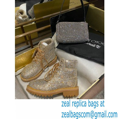 Jimmy Choo JC X TIMBERLAND/F Golden Mix Shimmer Suede Boots with Crystal Hotfix 2020