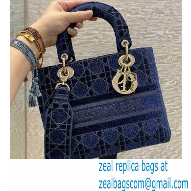 Lady Dior Medium D-Lite Bag in Cannage Embroidered Velvet Blue 2020 - Click Image to Close