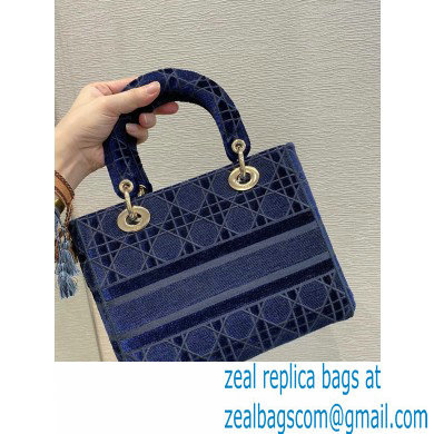 Lady Dior Medium D-Lite Bag in Cannage Embroidered Velvet Blue 2020