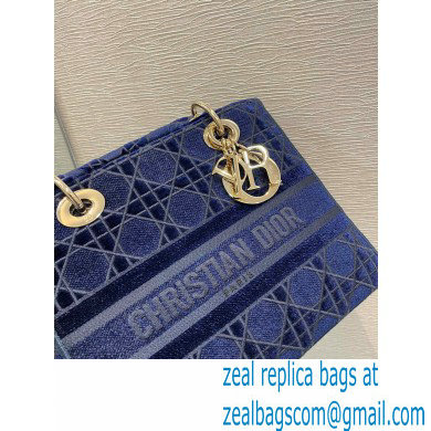 Lady Dior Medium D-Lite Bag in Cannage Embroidered Velvet Blue 2020