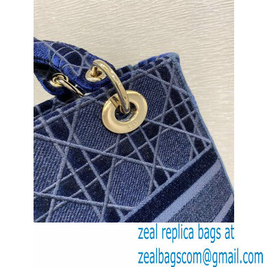 Lady Dior Medium D-Lite Bag in Cannage Embroidered Velvet Blue 2020