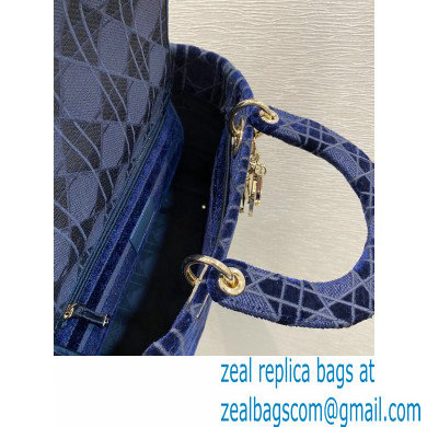 Lady Dior Medium D-Lite Bag in Cannage Embroidered Velvet Blue 2020