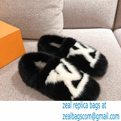 Louis Vuitton Mink Fur Dreamy Slippers Black 2020