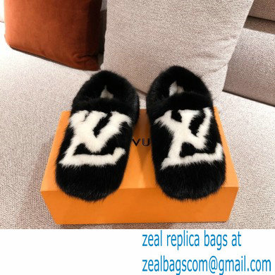 Louis Vuitton Mink Fur Dreamy Slippers Black 2020