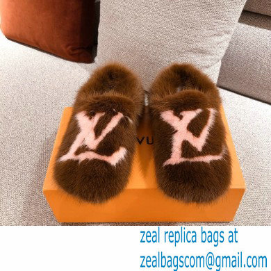 Louis Vuitton Mink Fur Dreamy Slippers Brown 2020 - Click Image to Close