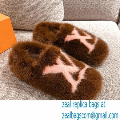 Louis Vuitton Mink Fur Dreamy Slippers Brown 2020 - Click Image to Close