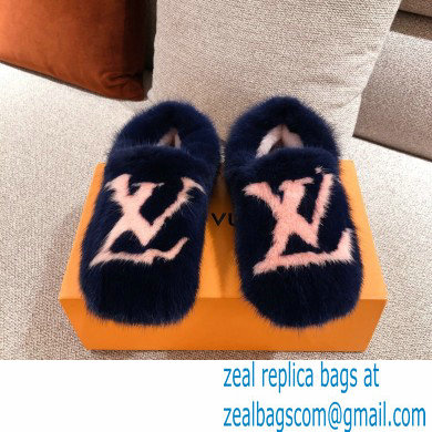 Louis Vuitton Mink Fur Dreamy Slippers Navy Blue 2020