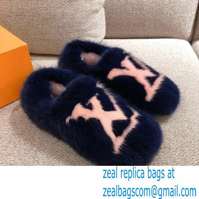 Louis Vuitton Mink Fur Dreamy Slippers Navy Blue 2020