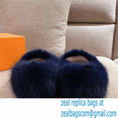 Louis Vuitton Mink Fur Dreamy Slippers Navy Blue 2020 - Click Image to Close