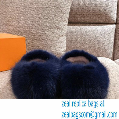 Louis Vuitton Mink Fur Dreamy Slippers Navy Blue 2020