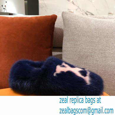 Louis Vuitton Mink Fur Dreamy Slippers Navy Blue 2020