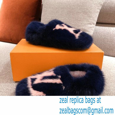 Louis Vuitton Mink Fur Dreamy Slippers Navy Blue 2020 - Click Image to Close