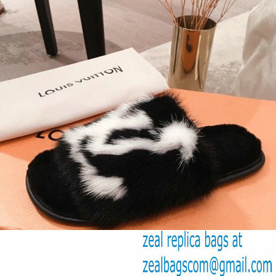 Louis Vuitton Mink Fur Homey Flat Mules Black 2020 - Click Image to Close