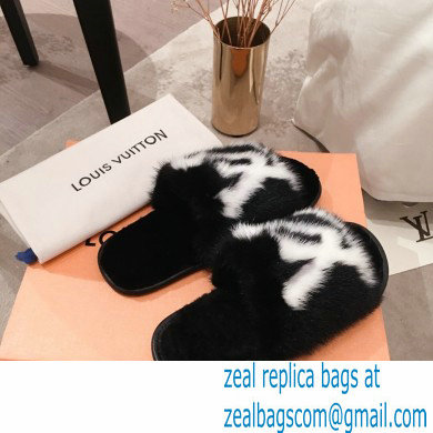 Louis Vuitton Mink Fur Homey Flat Mules Black 2020 - Click Image to Close