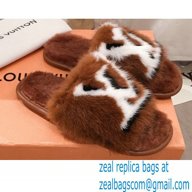 Louis Vuitton Mink Fur Homey Flat Mules Brown 2020 - Click Image to Close