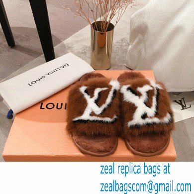 Louis Vuitton Mink Fur Homey Flat Mules Brown 2020 - Click Image to Close