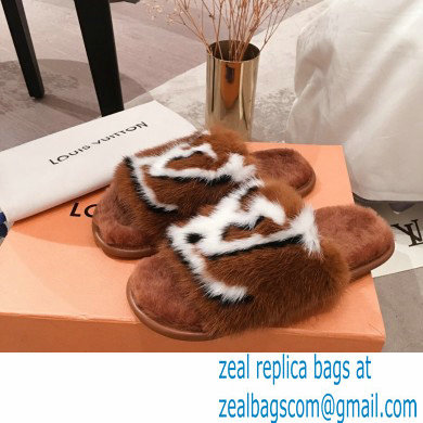 Louis Vuitton Mink Fur Homey Flat Mules Brown 2020 - Click Image to Close