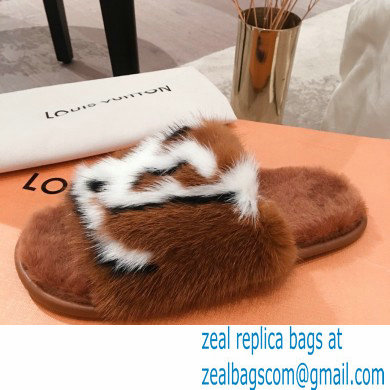 Louis Vuitton Mink Fur Homey Flat Mules Brown 2020