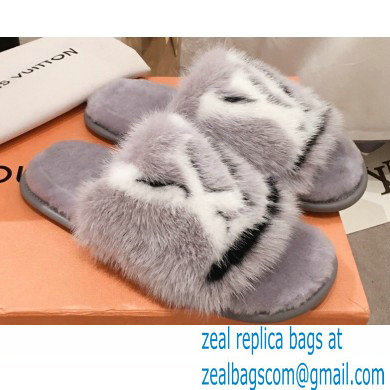 Louis Vuitton Mink Fur Homey Flat Mules Gray 2020 - Click Image to Close