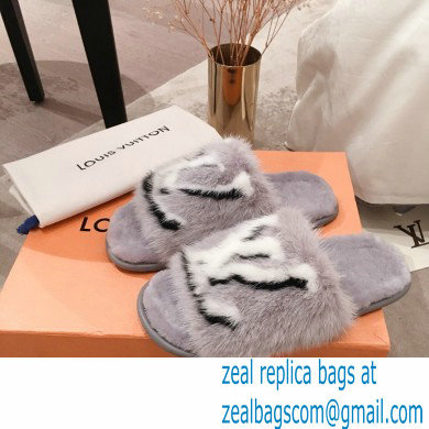 Louis Vuitton Mink Fur Homey Flat Mules Gray 2020 - Click Image to Close