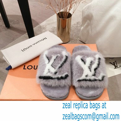 Louis Vuitton Mink Fur Homey Flat Mules Gray 2020