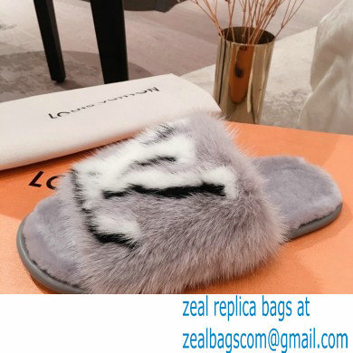Louis Vuitton Mink Fur Homey Flat Mules Gray 2020