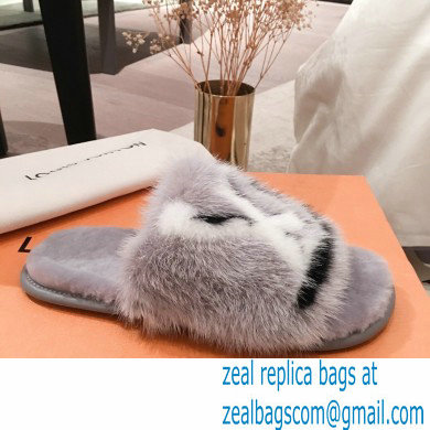 Louis Vuitton Mink Fur Homey Flat Mules Gray 2020 - Click Image to Close