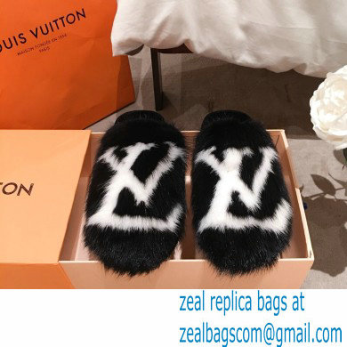Louis Vuitton Mink Fur LV Suite Flat Mules Black 2020 - Click Image to Close