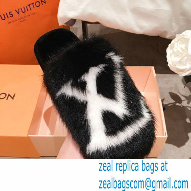 Louis Vuitton Mink Fur LV Suite Flat Mules Black 2020