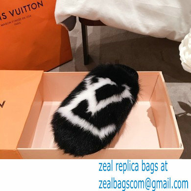 Louis Vuitton Mink Fur LV Suite Flat Mules Black 2020