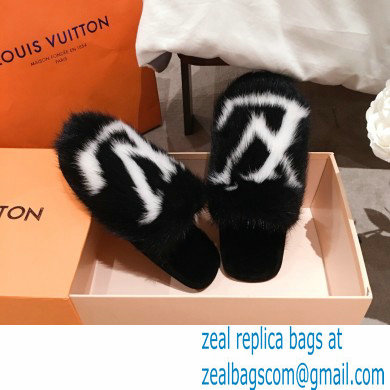 Louis Vuitton Mink Fur LV Suite Flat Mules Black 2020