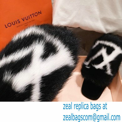 Louis Vuitton Mink Fur LV Suite Flat Mules Black 2020 - Click Image to Close