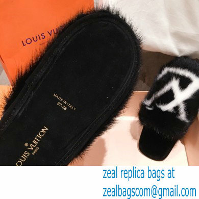 Louis Vuitton Mink Fur LV Suite Flat Mules Black 2020 - Click Image to Close