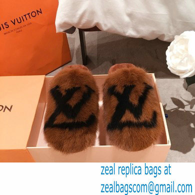 Louis Vuitton Mink Fur LV Suite Flat Mules Brown 2020 - Click Image to Close