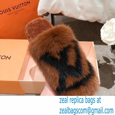 Louis Vuitton Mink Fur LV Suite Flat Mules Brown 2020