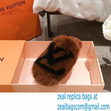 Louis Vuitton Mink Fur LV Suite Flat Mules Brown 2020 - Click Image to Close