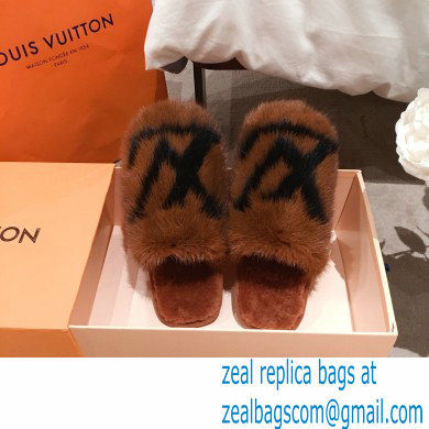 Louis Vuitton Mink Fur LV Suite Flat Mules Brown 2020