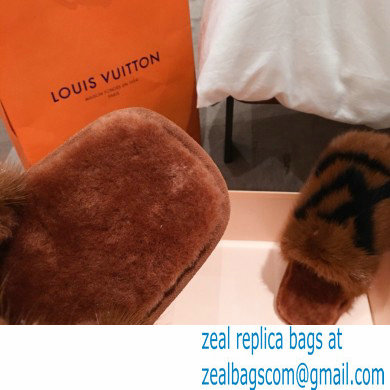 Louis Vuitton Mink Fur LV Suite Flat Mules Brown 2020 - Click Image to Close