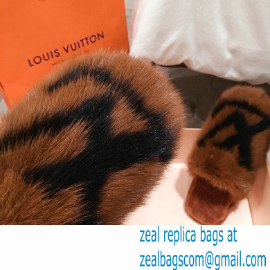 Louis Vuitton Mink Fur LV Suite Flat Mules Brown 2020 - Click Image to Close