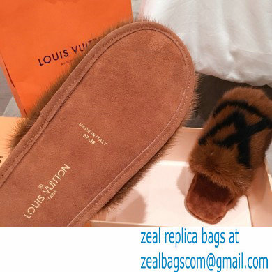 Louis Vuitton Mink Fur LV Suite Flat Mules Brown 2020 - Click Image to Close