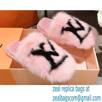 Louis Vuitton Mink Fur LV Suite Flat Mules Pink 2020 - Click Image to Close